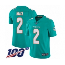 Men's Miami Dolphins #2 Matt Haack Aqua Green Team Color Vapor Untouchable Limited Player 100th Season Football Jersey