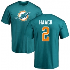 NFL Nike Miami Dolphins #2 Matt Haack Aqua Green Name & Number Logo T-Shirt