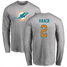 NFL Nike Miami Dolphins #2 Matt Haack Ash Name & Number Logo Long Sleeve T-Shirtt