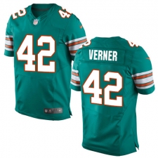 Men's Nike Miami Dolphins #42 Alterraun Verner Elite Aqua Green Alternate NFL Jersey