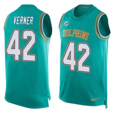Men's Nike Miami Dolphins #42 Alterraun Verner Limited Aqua Green Player Name & Number Tank Top NFL Jersey