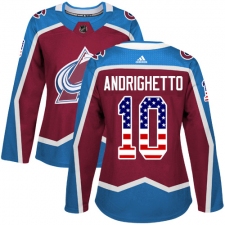 Women's Adidas Colorado Avalanche #10 Sven Andrighetto Authentic Burgundy Red USA Flag Fashion NHL Jersey