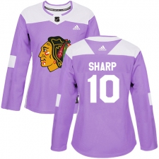 Women's Adidas Chicago Blackhawks #10 Patrick Sharp Authentic Purple Fights Cancer Practice NHL Jersey