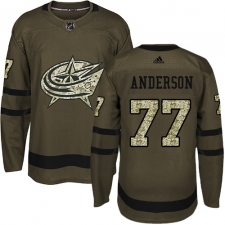Men's Adidas Columbus Blue Jackets #77 Josh Anderson Authentic Green Salute to Service NHL Jersey
