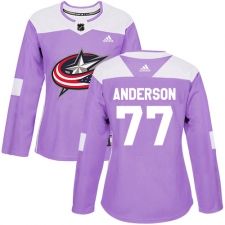 Women's Adidas Columbus Blue Jackets #77 Josh Anderson Authentic Purple Fights Cancer Practice NHL Jersey