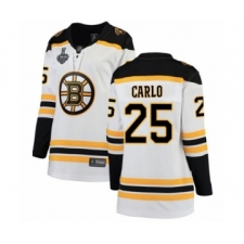 Women's Boston Bruins #25 Brandon Carlo Authentic White Away Fanatics Branded Breakaway 2019 Stanley Cup Final Bound Hockey Jersey