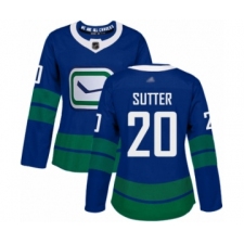 Women's Vancouver Canucks #20 Brandon Sutter Authentic Royal Blue Alternate Hockey Jersey