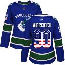 Women's Adidas Vancouver Canucks #90 Patrick Wiercioch Authentic Blue USA Flag Fashion NHL Jersey