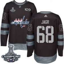 Men's Adidas Washington Capitals #68 Jaromir Jagr Authentic Black 1917-2017 100th Anniversary 2018 Stanley Cup Final Champions NHL Jersey