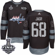 Men's Adidas Washington Capitals #68 Jaromir Jagr Authentic Black 1917-2017 100th Anniversary 2018 Stanley Cup Final NHL Jersey