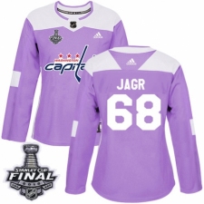 Women's Adidas Washington Capitals #68 Jaromir Jagr Authentic Purple Fights Cancer Practice 2018 Stanley Cup Final NHL Jersey