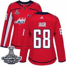 Women's Adidas Washington Capitals #68 Jaromir Jagr Authentic Red Home 2018 Stanley Cup Final Champions NHL Jersey