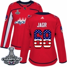Women's Adidas Washington Capitals #68 Jaromir Jagr Authentic Red USA Flag Fashion 2018 Stanley Cup Final Champions NHL Jersey