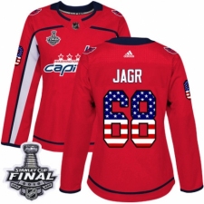 Women's Adidas Washington Capitals #68 Jaromir Jagr Authentic Red USA Flag Fashion 2018 Stanley Cup Final NHL Jersey