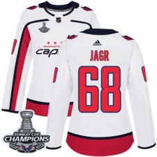 Women's Adidas Washington Capitals #68 Jaromir Jagr Authentic White Away 2018 Stanley Cup Final Champions NHL Jersey