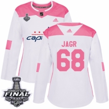 Women's Adidas Washington Capitals #68 Jaromir Jagr Authentic White/Pink Fashion 2018 Stanley Cup Final NHL Jersey