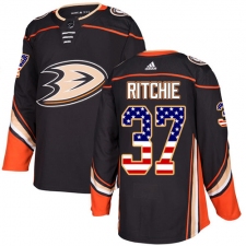 Men's Adidas Anaheim Ducks #37 Nick Ritchie Authentic Black USA Flag Fashion NHL Jersey