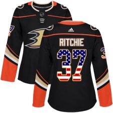 Women's Adidas Anaheim Ducks #37 Nick Ritchie Authentic Black USA Flag Fashion NHL Jersey