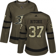 Women's Adidas Anaheim Ducks #37 Nick Ritchie Authentic Green Salute to Service NHL Jersey