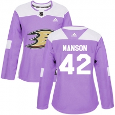 Women's Adidas Anaheim Ducks #42 Josh Manson Authentic Purple Fights Cancer Practice NHL Jersey