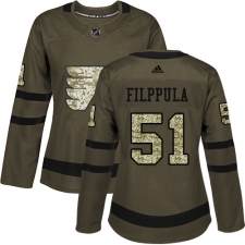 Women's Adidas Philadelphia Flyers #51 Valtteri Filppula Authentic Green Salute to Service NHL Jersey