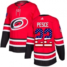 Men's Adidas Carolina Hurricanes #22 Brett Pesce Authentic Red USA Flag Fashion NHL Jersey