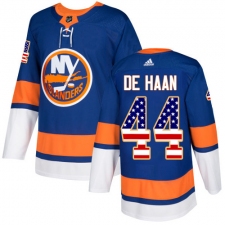 Youth Adidas New York Islanders #44 Calvin de Haan Authentic Royal Blue USA Flag Fashion NHL Jersey