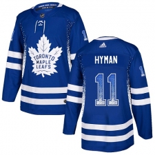 Men's Adidas Toronto Maple Leafs #11 Zach Hyman Authentic Blue Drift Fashion NHL Jersey
