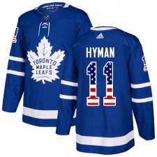 Men's Adidas Toronto Maple Leafs #11 Zach Hyman Authentic Royal Blue USA Flag Fashion NHL Jersey