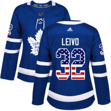 Women's Adidas Toronto Maple Leafs #32 Josh Leivo Authentic Royal Blue USA Flag Fashion NHL Jersey