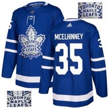 Men's Adidas Toronto Maple Leafs #35 Curtis McElhinney Authentic Royal Blue Fashion Gold NHL Jersey