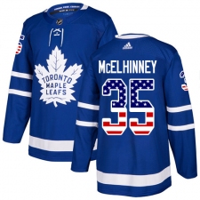 Men's Adidas Toronto Maple Leafs #35 Curtis McElhinney Authentic Royal Blue USA Flag Fashion NHL Jersey