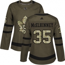 Women's Adidas Toronto Maple Leafs #35 Curtis McElhinney Authentic Green Salute to Service NHL Jersey