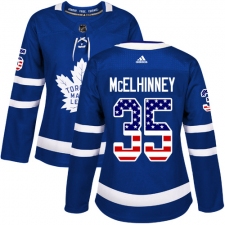 Women's Adidas Toronto Maple Leafs #35 Curtis McElhinney Authentic Royal Blue USA Flag Fashion NHL Jersey