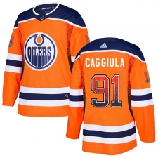 Men's Adidas Edmonton Oilers #91 Drake Caggiula Authentic Orange Drift Fashion NHL Jersey