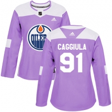 Women's Adidas Edmonton Oilers #91 Drake Caggiula Authentic Purple Fights Cancer Practice NHL Jersey