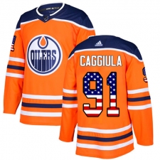 Youth Adidas Edmonton Oilers #91 Drake Caggiula Authentic Orange USA Flag Fashion NHL Jersey