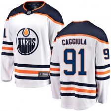 Youth Edmonton Oilers #91 Drake Caggiula Fanatics Branded White Away Breakaway NHL Jersey