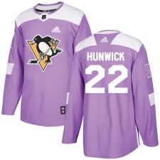 Youth Adidas Pittsburgh Penguins #22 Matt Hunwick Authentic Purple Fights Cancer Practice NHL Jersey