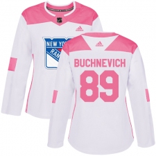 Women's Adidas New York Rangers #89 Pavel Buchnevich Authentic White/Pink Fashion NHL Jersey
