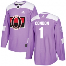 Men's Adidas Ottawa Senators #1 Mike Condon Authentic Purple Fights Cancer Practice NHL Jersey