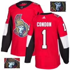 Men's Adidas Ottawa Senators #1 Mike Condon Authentic Red Fashion Gold NHL Jersey