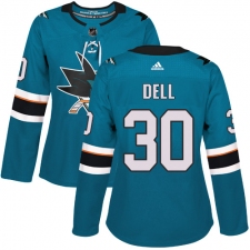 Women's Adidas San Jose Sharks #30 Aaron Dell Premier Teal Green Home NHL Jersey
