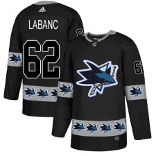 Men's Adidas San Jose Sharks #62 Kevin Labanc Authentic Black Team Logo Fashion NHL Jersey