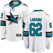 Men's San Jose Sharks #62 Kevin Labanc Fanatics Branded White Away Breakaway NHL Jersey