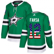 Men's Adidas Dallas Stars #12 Radek Faksa Authentic Green USA Flag Fashion NHL Jersey