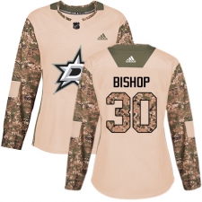 Women's Adidas Dallas Stars #30 Ben Bishop Authentic Camo Veterans Day Practice NHL Jersey