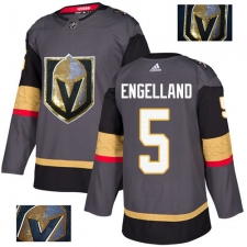Men's Adidas Vegas Golden Knights #5 Deryk Engelland Authentic Gray Fashion Gold NHL Jersey