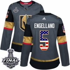 Women's Adidas Vegas Golden Knights #5 Deryk Engelland Authentic Gray USA Flag Fashion 2018 Stanley Cup Final NHL Jersey