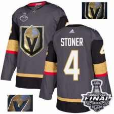 Men's Adidas Vegas Golden Knights #4 Clayton Stoner Authentic Gray Fashion Gold 2018 Stanley Cup Final NHL Jersey
